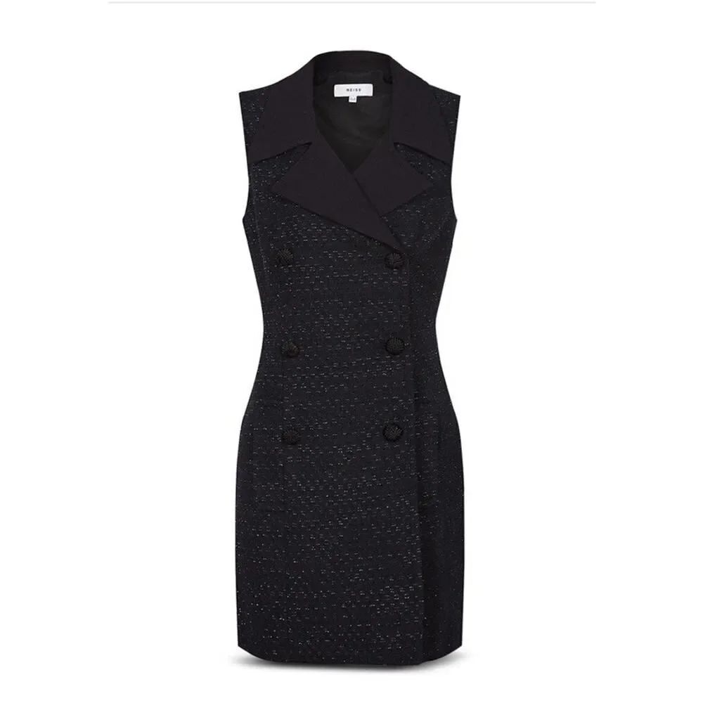 NWT Reiss Black Tweed Vest Dress Sleeveless Double Breasted Mini Size 4
